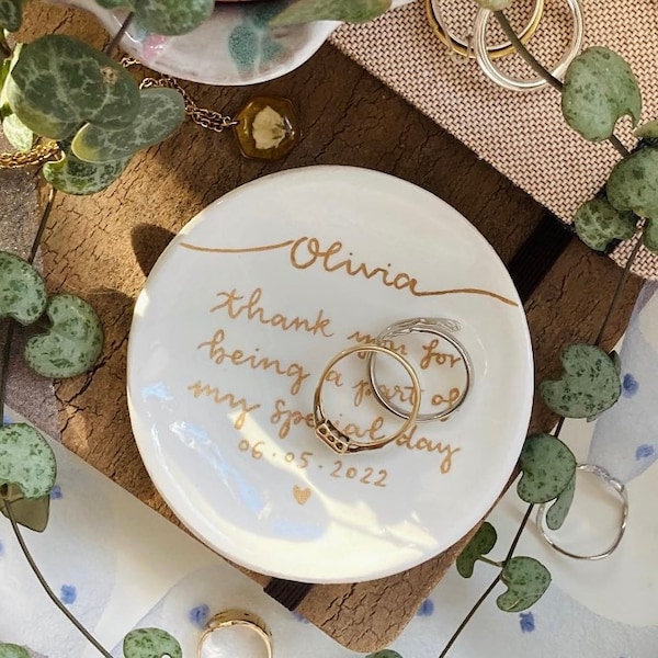 Personalised Bridesmaid Maid Of Honour Clay Ring Dish, Wedding Party Gift - Thank you for being my bridesmaid”, handmade and handpainted