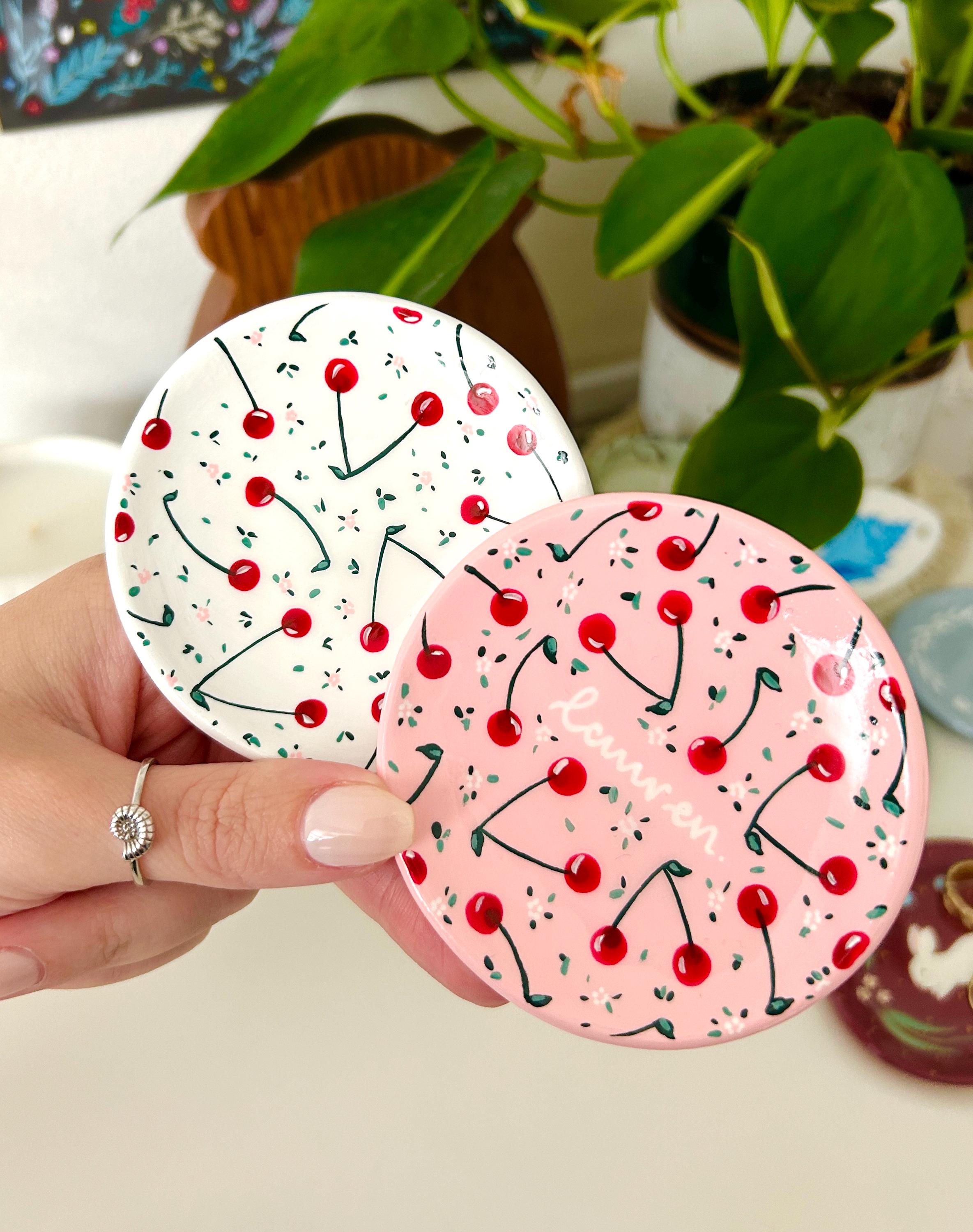 Cherry Ring Dish - Baby Peachy Pink Cute Clay Ring Trinket Dish