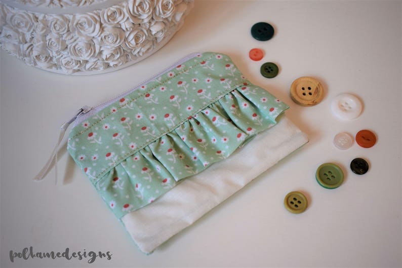 Mint Green Daisy Floral Print Frilly Ruffle Coin Purse
