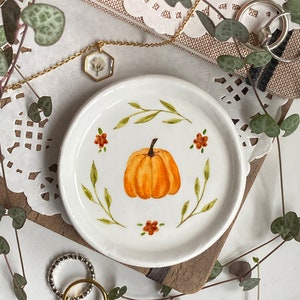 Pumpkin Clay Ring Plate Jewellery Dish, Floral Wreath Autumn Handmade Home Decoration Small image 2