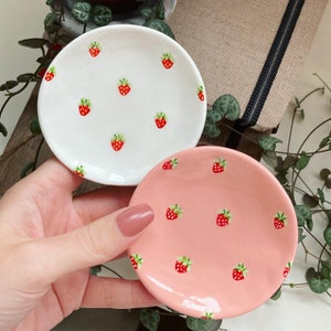 Strawberry Name Dish Personalised Peachy Baby Pink Cute Clay Ring Trinket Dish Jewellery Storage, Handmade and Hand Painted Bowl Small image 8