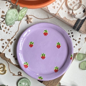 Strawberry Name Dish Personalised Peachy Baby Pink Cute Clay Ring Trinket Dish Jewellery Storage, Handmade and Hand Painted Bowl Small image 5