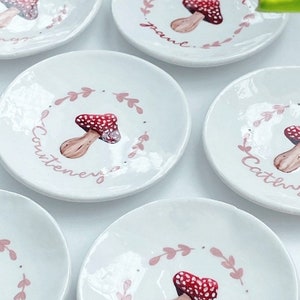 Mushroom Personalised Toadstool Painted Clay Ring Jewellery Dish, Trinket Bowl - Autumn Woodland Home Decoration