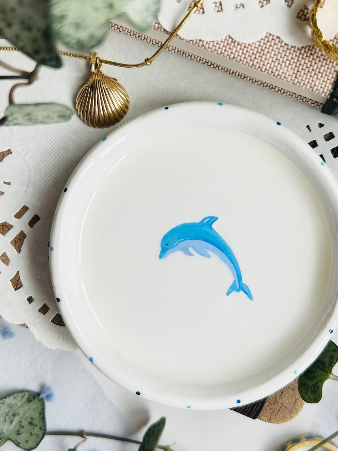 Dolphin Jewellery Dish, Sea Ocean Ring Trinket Bowl - Beach House White ...