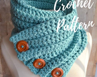 Crochet Pattern, Luxe Three Button Cowl, Crochet Scarf, Instant Download, Digital Crochet Pattern, Chunky Yarn Cowl, Textured Crochet