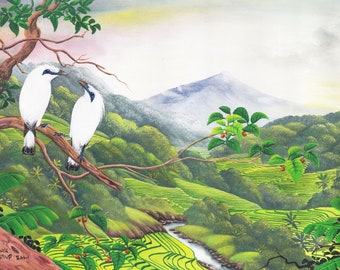 Hand painting Balinese Starling Birds 324