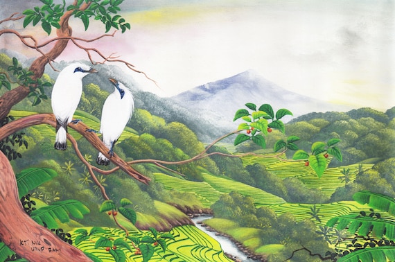 バリ絵画 鳥 バリ島の画家から直接買い付け 鳥の群れ ワヤン・ガマ バリ