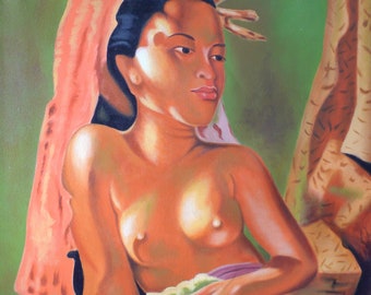 Hand painting Balinese Bali Woman Bare 88