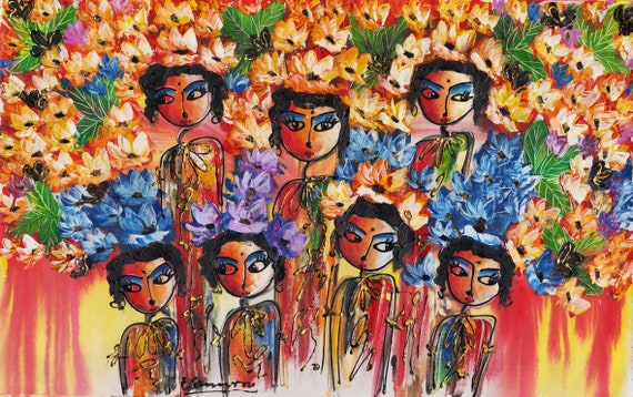 バリの抽象画 女の子 花 257 手描き - Etsy 日本