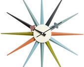 Modern George Nelson Sunburst Clock - Non Ticking,Wooden Mid Century Retro Design Decorative Silent Wall Quartz Clock (Multicolor 19 )