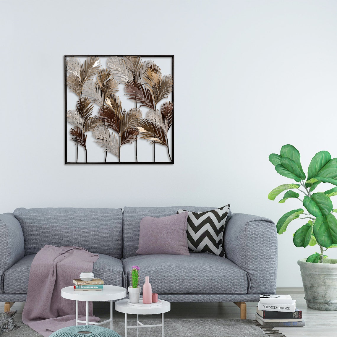 Jungle Leaf Framed Metal Wall Art Hanging Decor Etsy