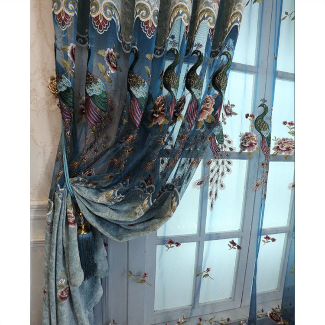 Custom Embroidered Blackout Curtains Length 108 Luxury Etsy