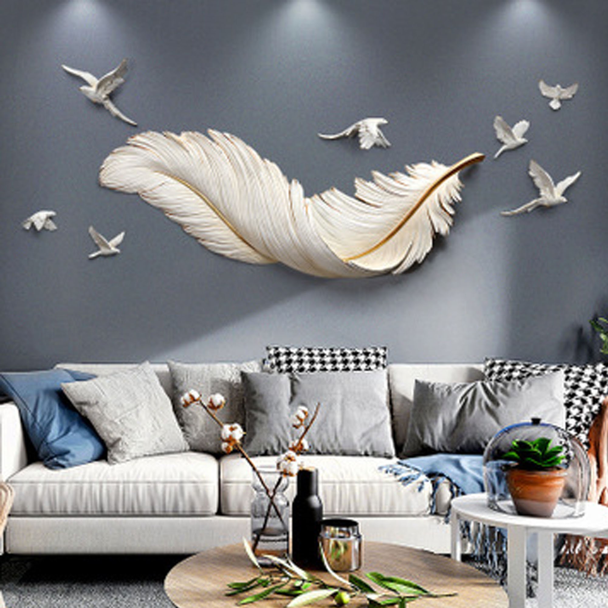 Modern Angel Wings Feather Large Wall Decor Art White/Blue Etsy