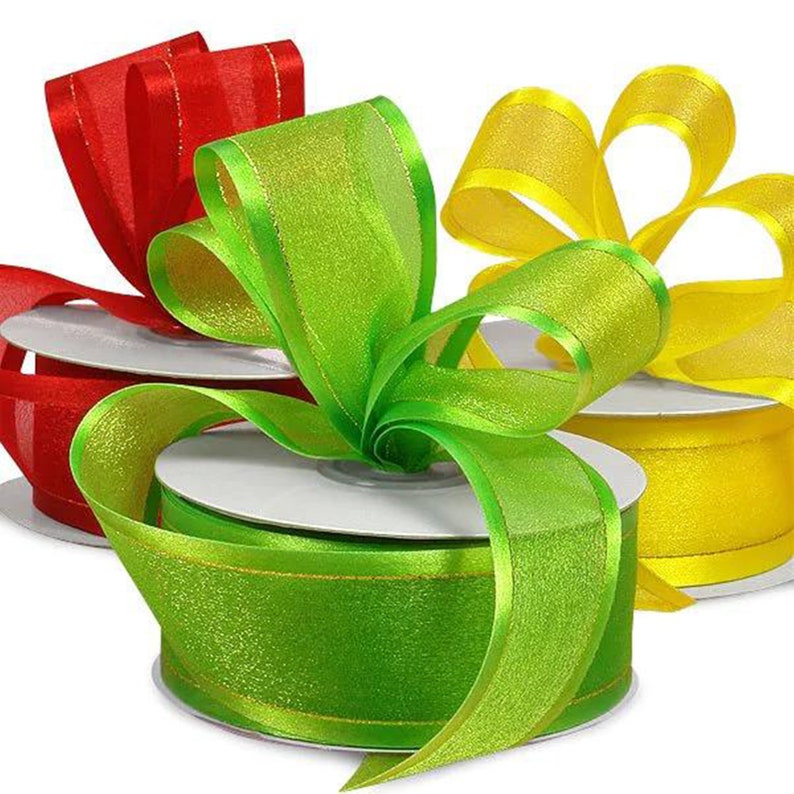 Gold Edged Sparkle Center Arabesque Ribbon 1-12 Inch DIY Double face Satin Ribbon