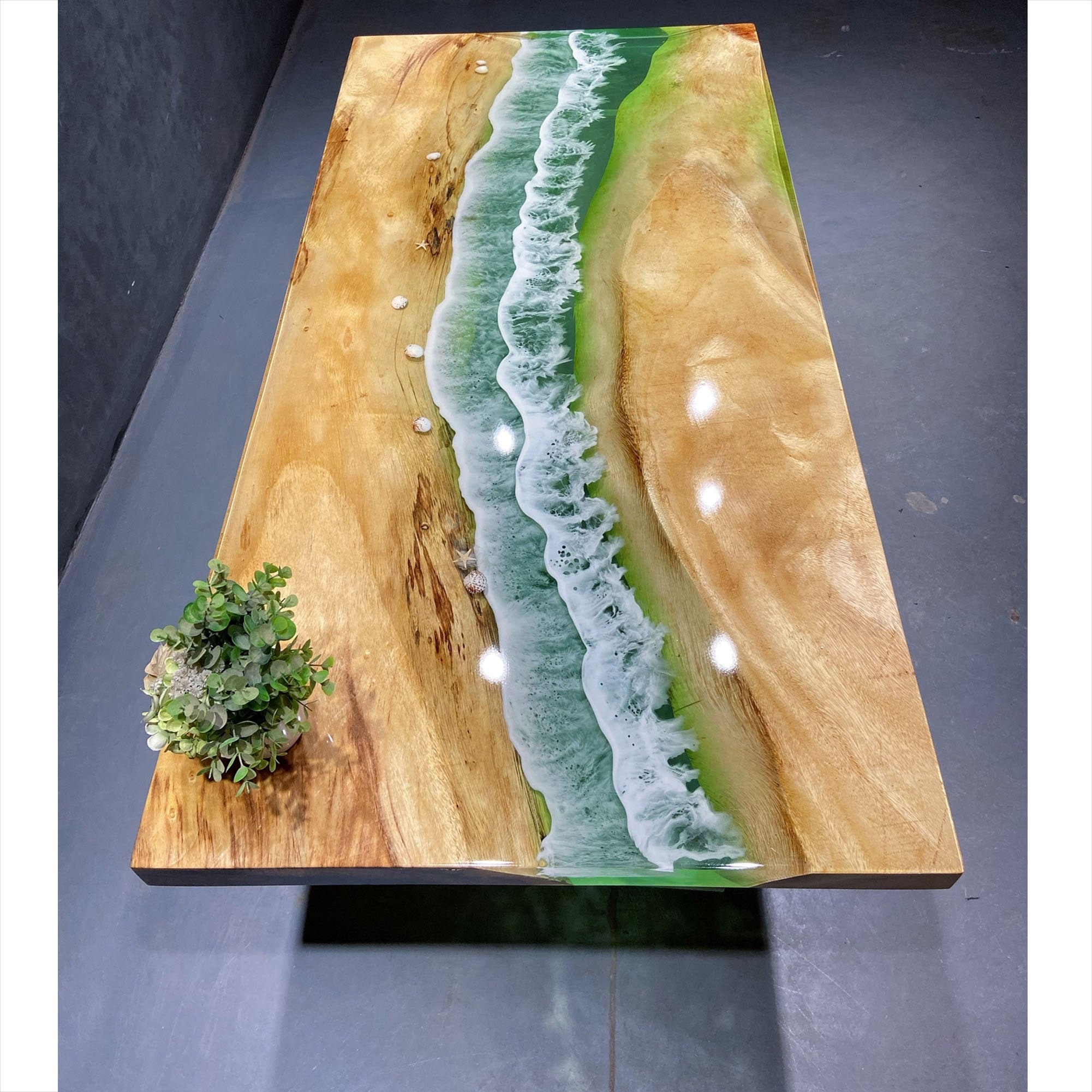 Custom Epoxy Resin Emerald Green Ocean Resin Coffee Table Wood Etsy