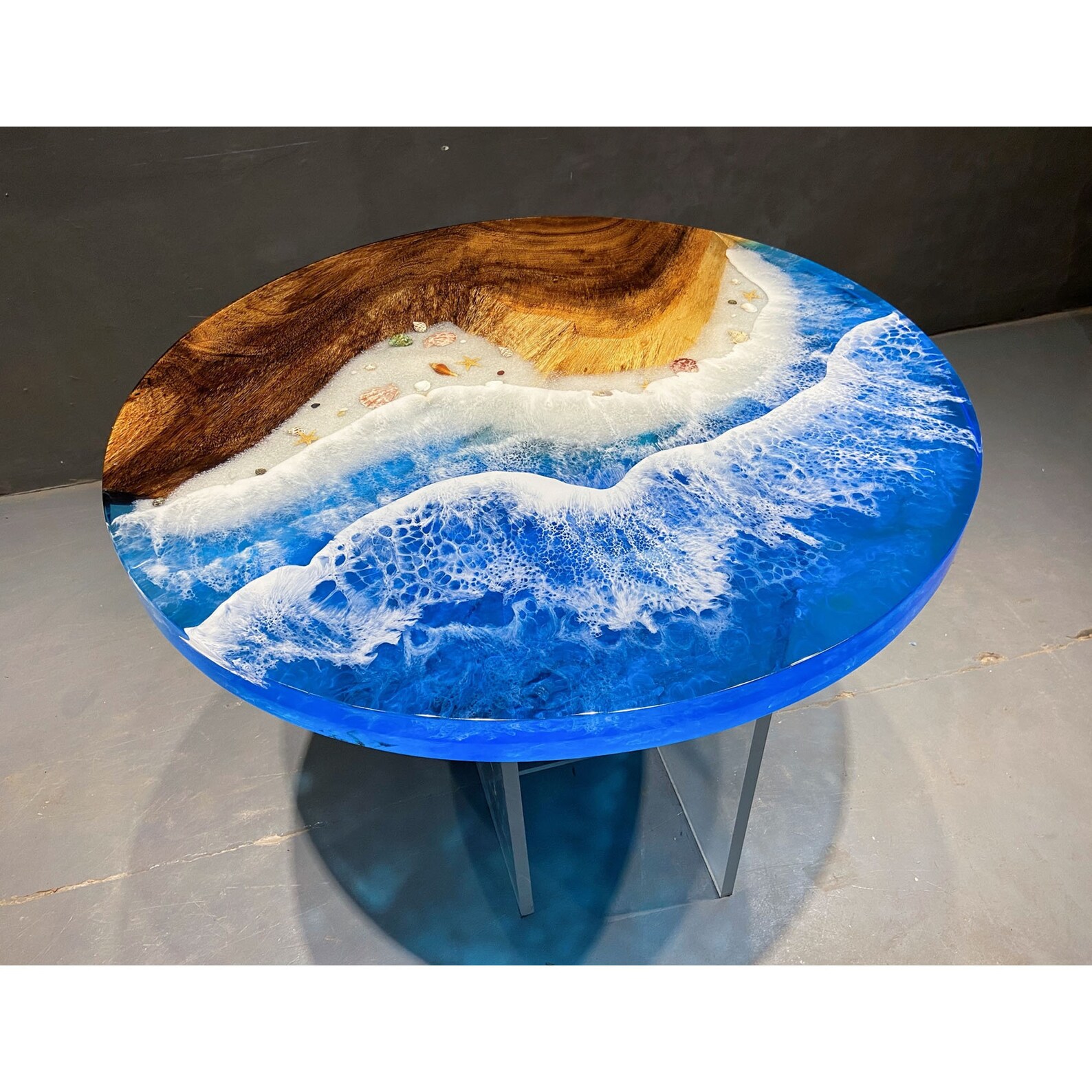 Custom Epoxy Resin River Ocean Wave with Beach Rock Shell Wood Etsy