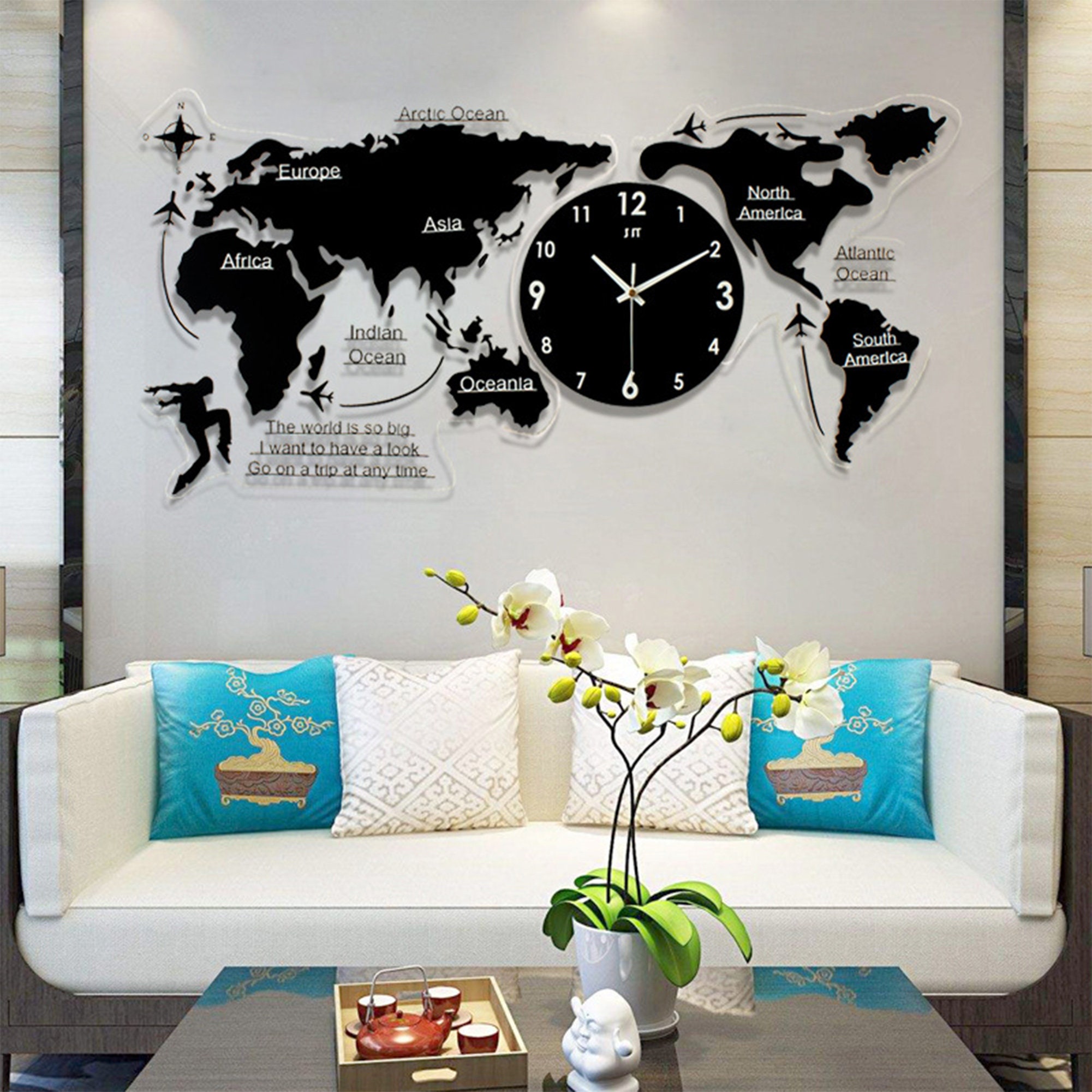 Large World Map Wall Clocks Decorative Wall Clock Modern 3D Etsy