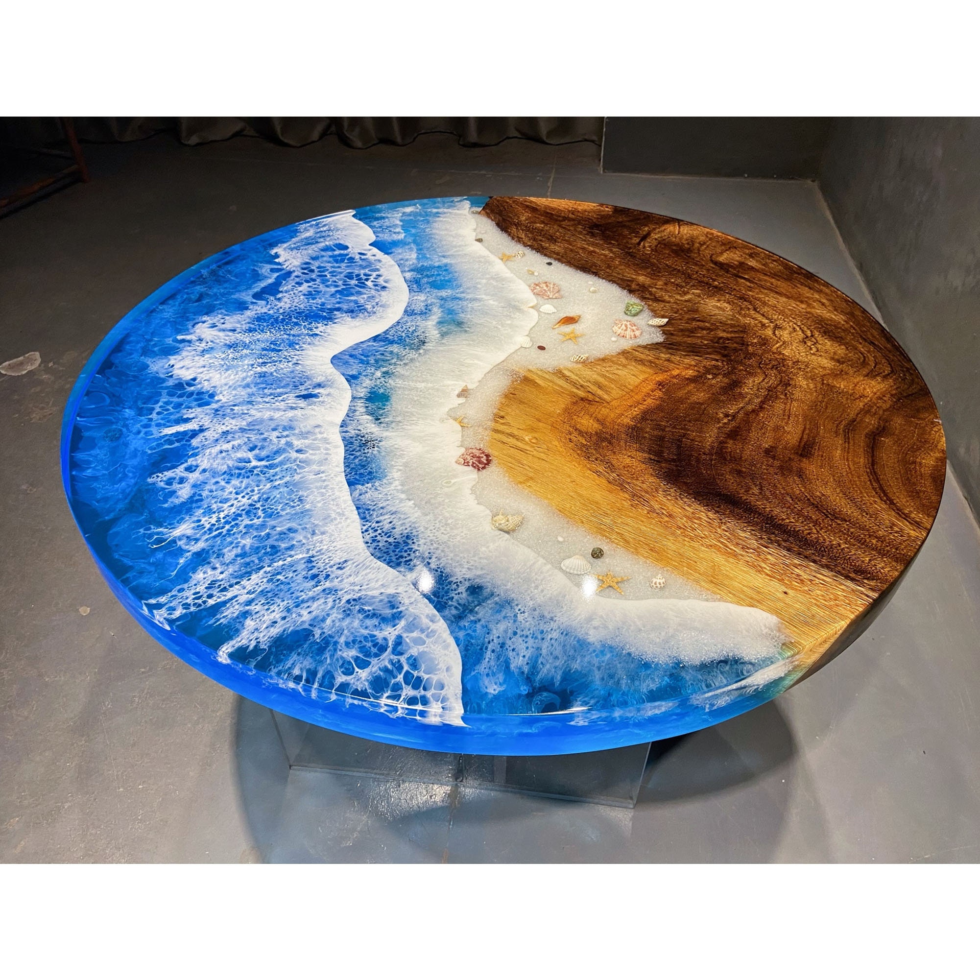 Custom Epoxy Resin River Ocean Wave with Beach Rock Shell Wood Etsy