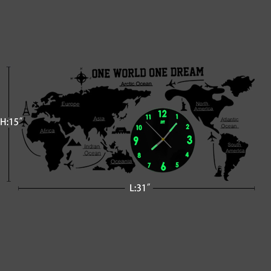 Large World Map Wall Clocks Decorative Wall Clock Modern 3D Etsy