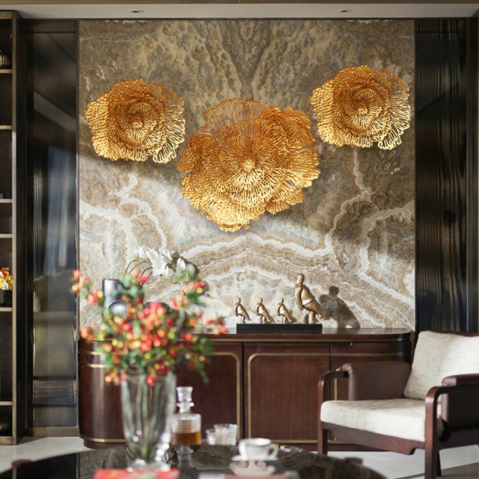 Modern Gold Rose Wall Decor Unique Iron Hanging Metal Art Etsy