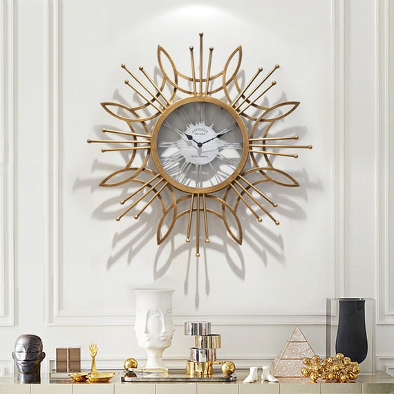 Large Metal Sunburst Wall Clock Decor Modern Silent Battery Australia - Large Metal Wall Clock Home Decor Large Metal Sunburst Wall Clock Decor Modern Silent Battery Australia - Large Metal Wall Clock Home Decor