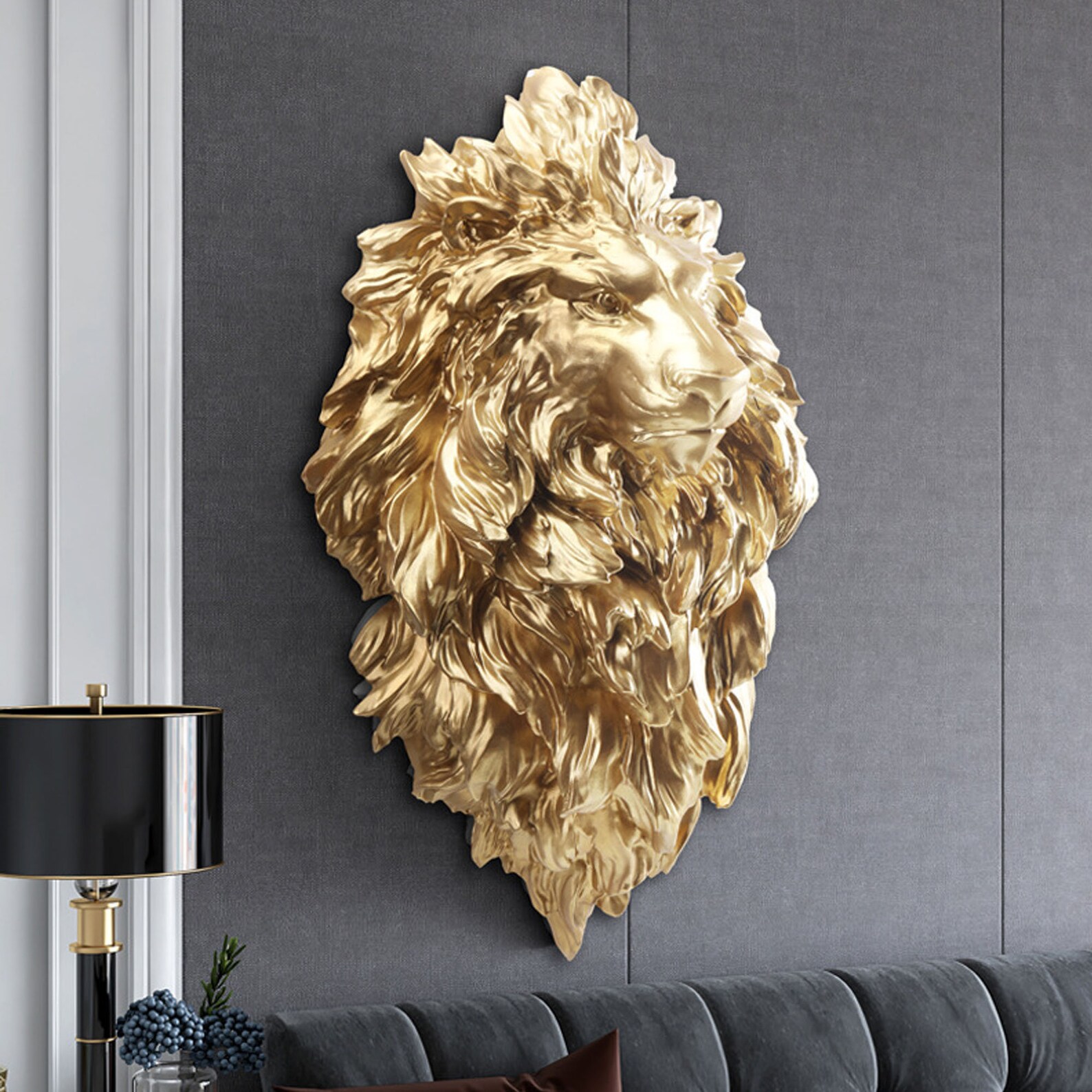 Large Lion Head Sculpture Modern Fiberglass Figure Wall Etsy