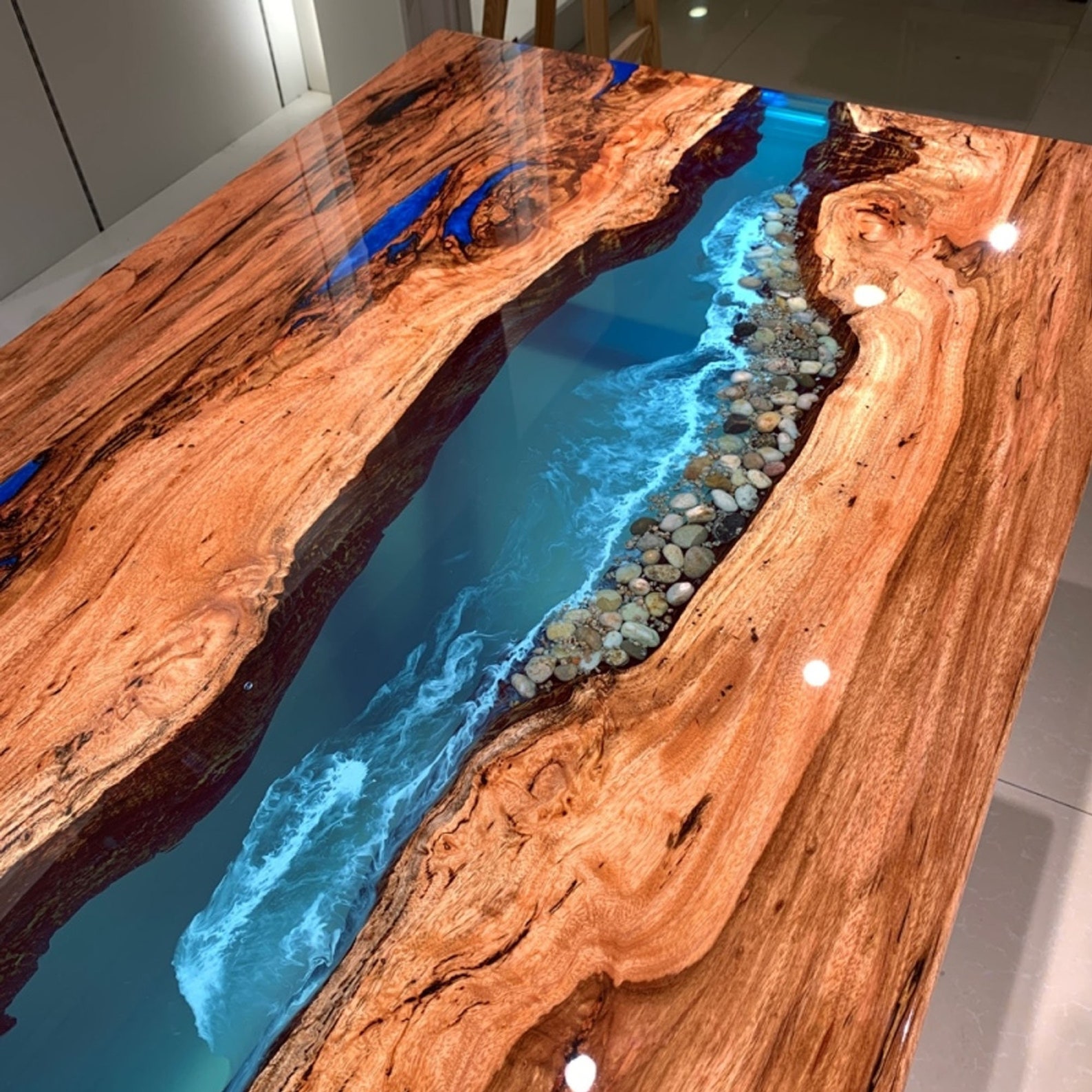 Custom Epoxy Resin Rock Ocean Wave Resin Coffee Table Wood Etsy