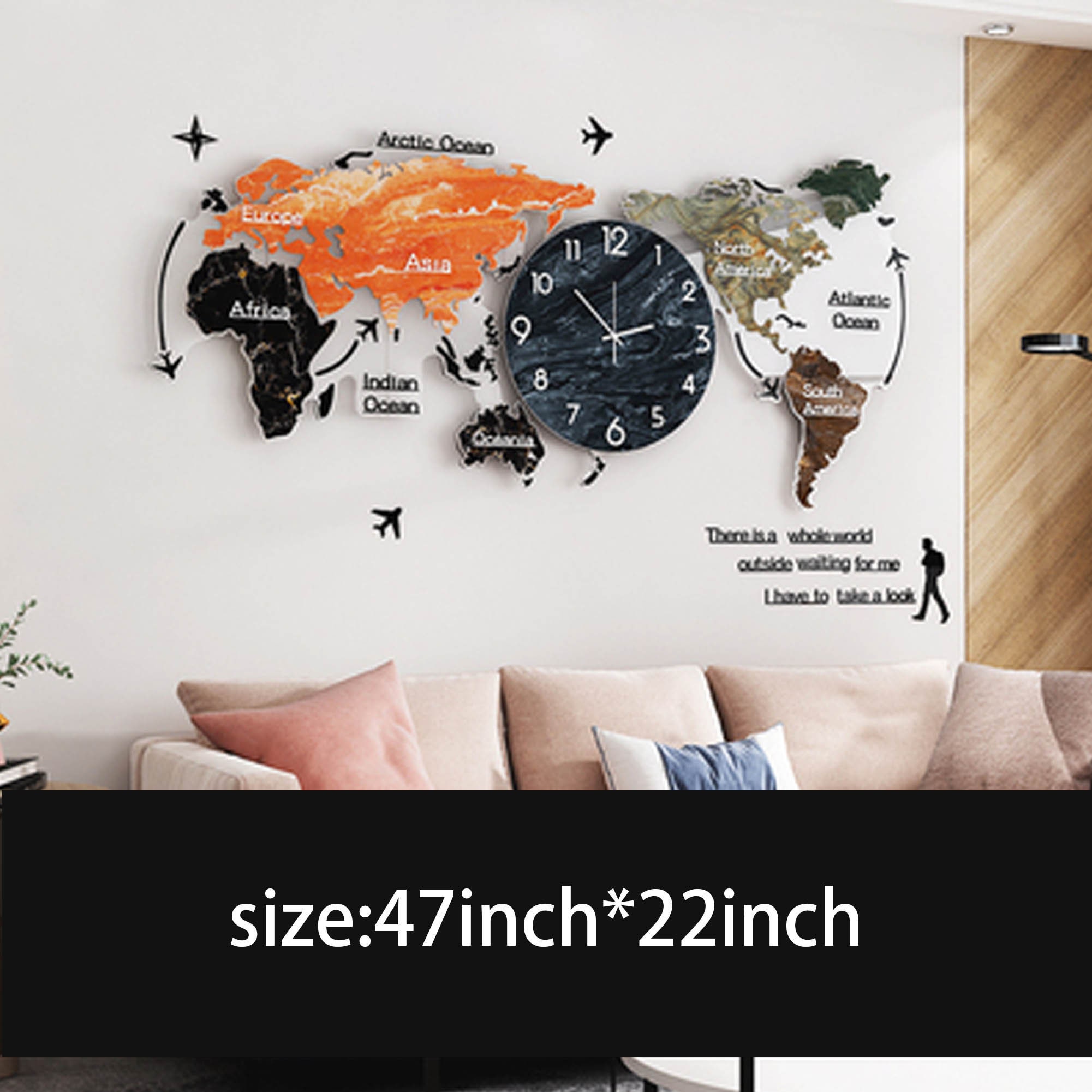 Large World Map Wall Clocks Decorative Wall Clock Modern 3D Etsy