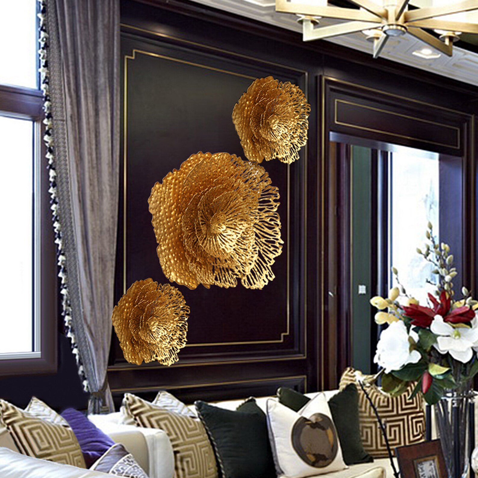 Modern Gold Rose Wall Decor Unique Iron Hanging Metal Art Etsy