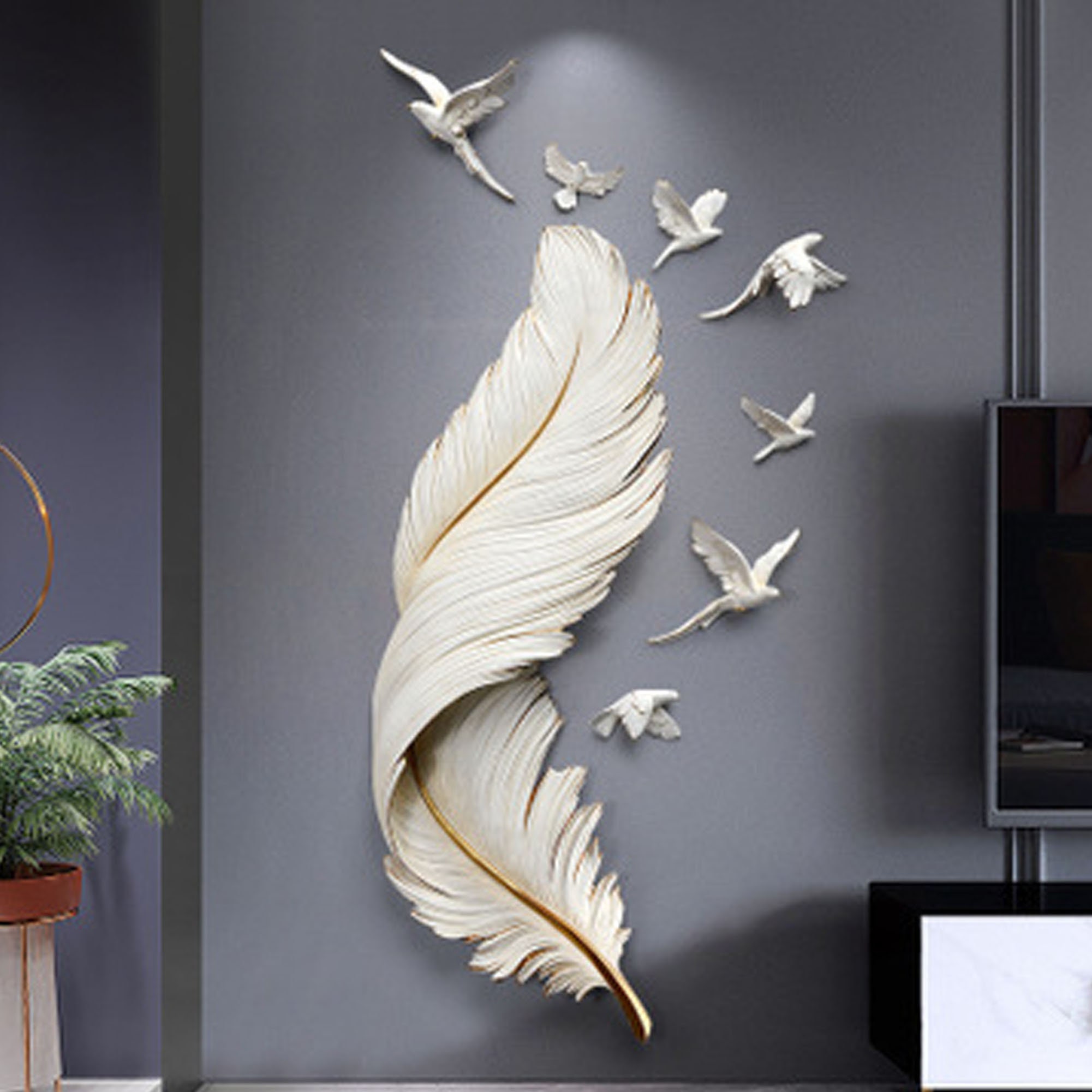 Modern Angel Wings Feather Large Wall Decor Art White/Blue Etsy