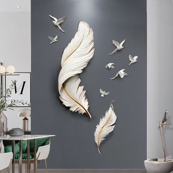 Modern Angel Wings Feather Large Wall Decor Art white/blue Etsy