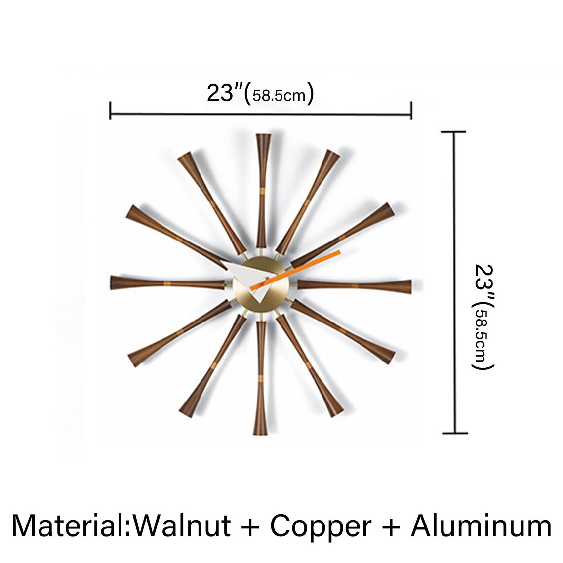 Large Nelson Walnut Sunburst Clock Numberless Modern Etsy