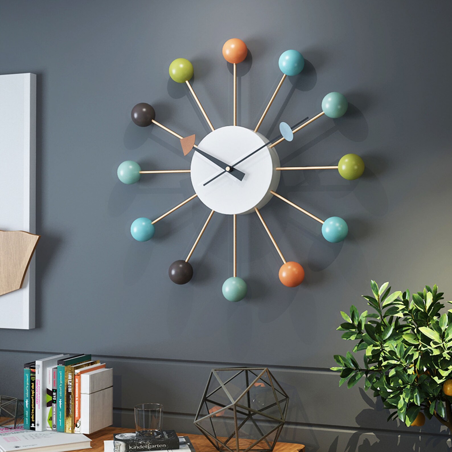 Mid Century Nelson Ball Clock Painted Solid Wood Etsy