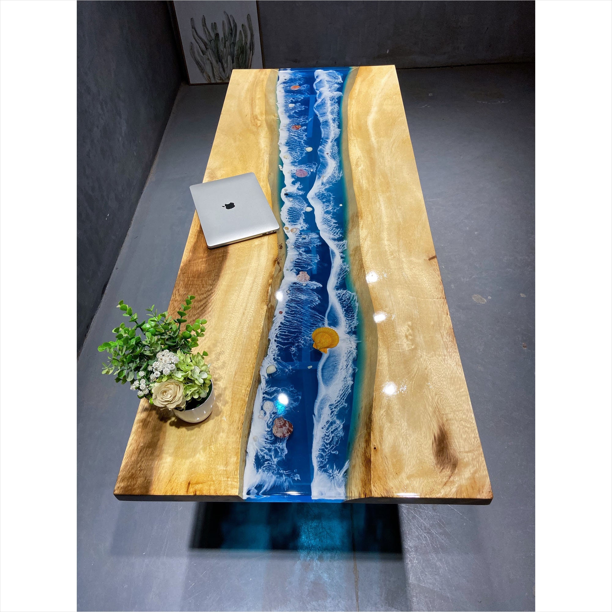 Custom Epoxy Resin Shell in Ocean Wave Resin Coffee Table Wood Etsy