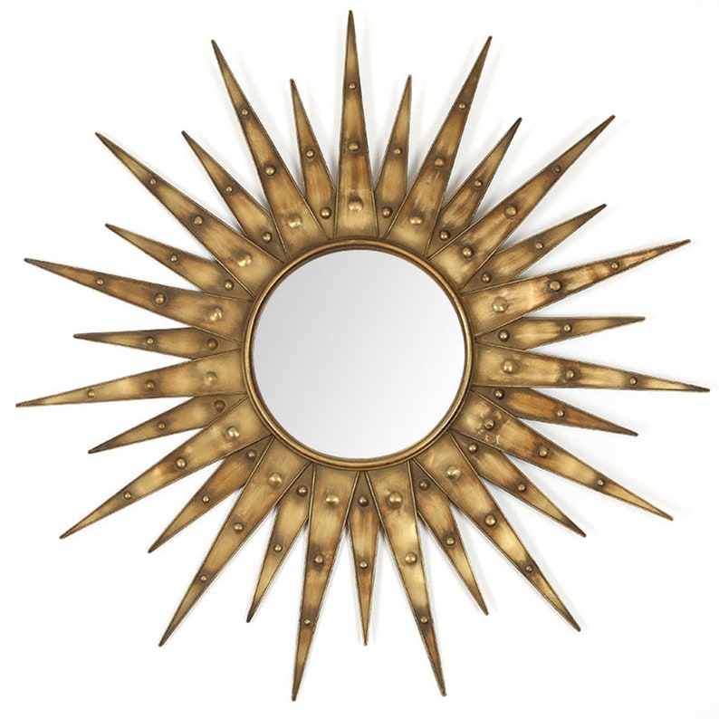 Round Sunburst Wall Mirror With Rustic Gold Finish for Home Etsy