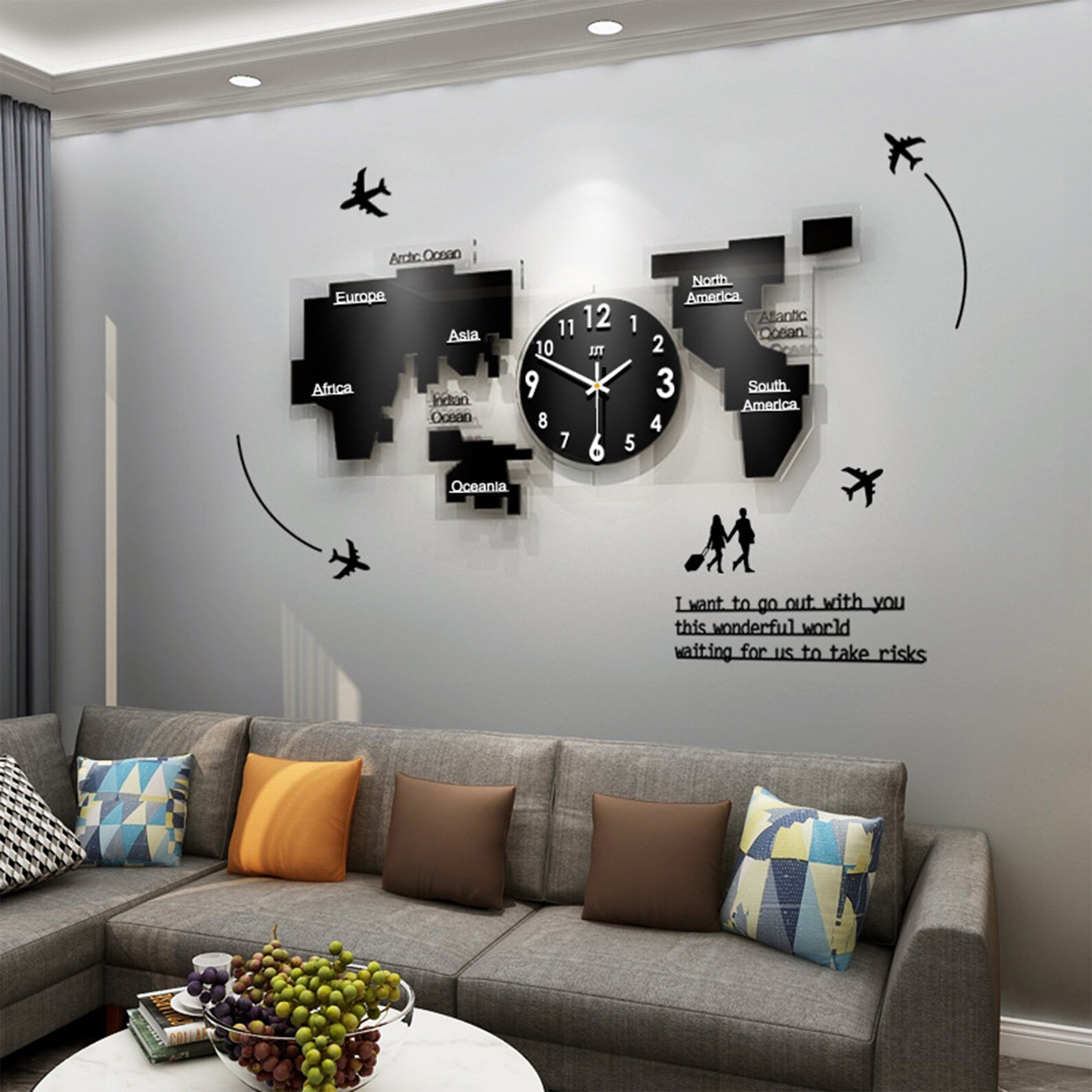 Large World Map Wall Clocks Decorative Wall Clock Modern 3D Etsy