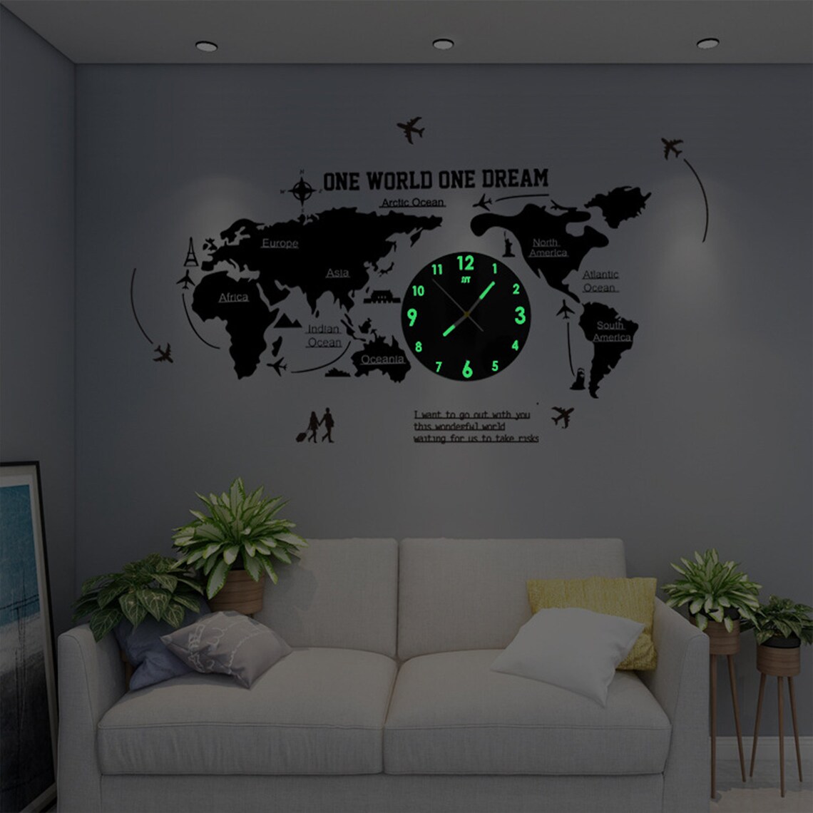 Large World Map Wall Clocks Decorative Wall Clock Modern 3D Etsy