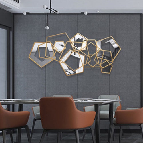 Hexagon Metal Frame Wall Mirror Set With Gold Finish for Wall Etsy