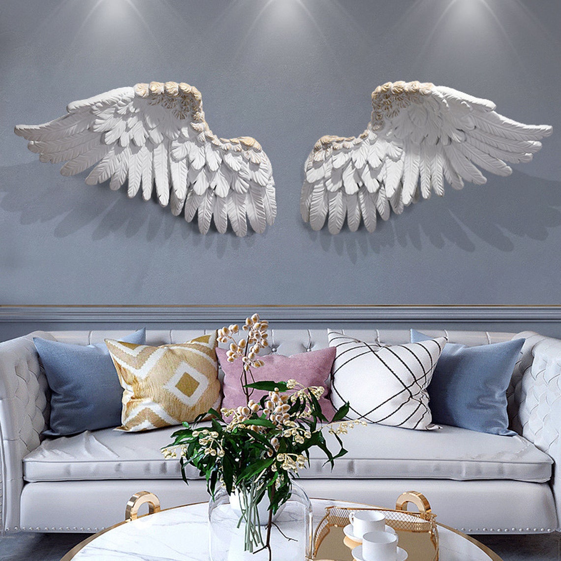 Modern Angel Wings Feather Resin Large Wall Hanging Home Art Etsy