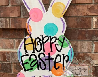 Polka Dot Easter Bunny Door Hanger: Hand-Painted MDF Spring Decor