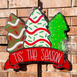 Christmas tree cake door hanger, christmas tree cake decor, christmas wreath, tis the season cake, christmas gift, christmas kitchen decor