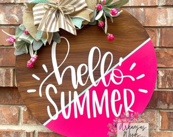 Summer door hanger, hello summer door hanger, summer wreath, summer decor, hello summer wreath, farmhouse door hanger, welcome door hanger