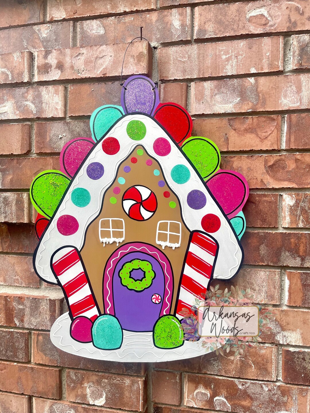 Gingerbread House Christmas Door Hanger: Glittery Whimsical Christmas ...