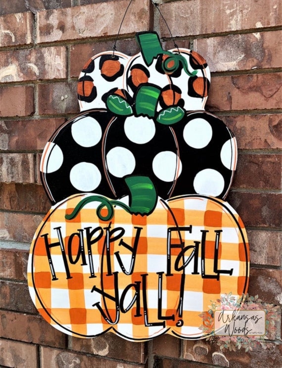 Triple Pumpkin Door Hanger: Leopard, Plaid, & Personalized Fall Decor