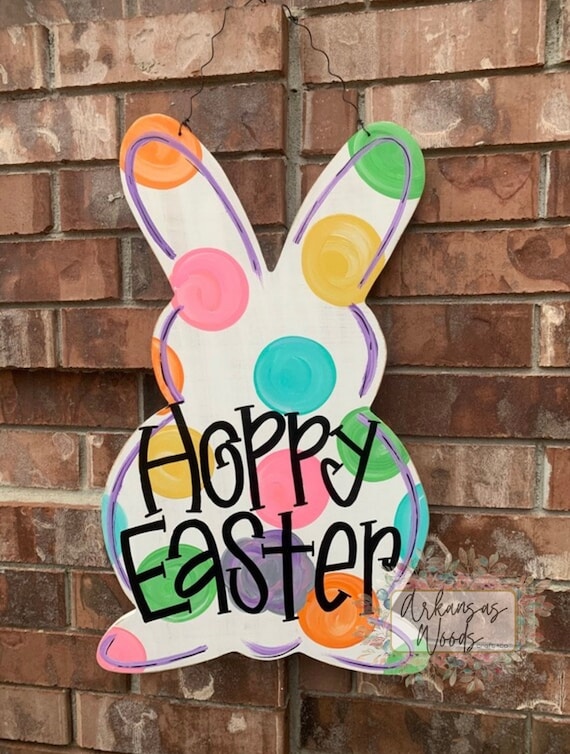 Polka Dot Easter Bunny Door Hanger: Hand-Painted MDF Spring Decor