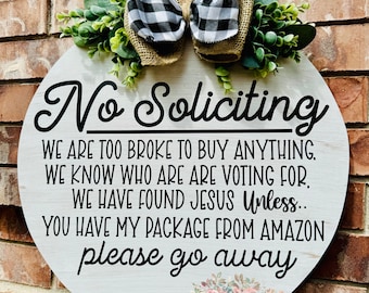 No Soliciting Door Hanger: Funny Farmhouse Wreath