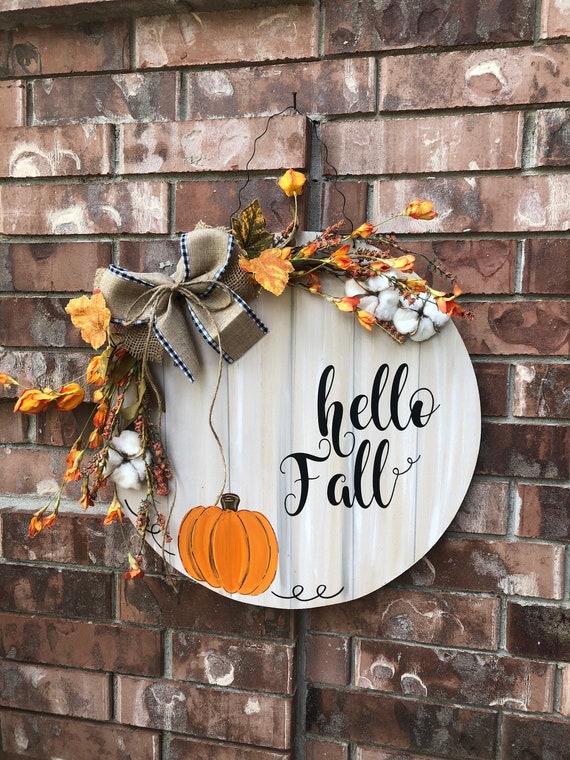 buffalo plaid decor Thanksgiving door hanger autumn door hanger wood pallet door hanger farmhouse buffalo check Pumpkin Door Hanger