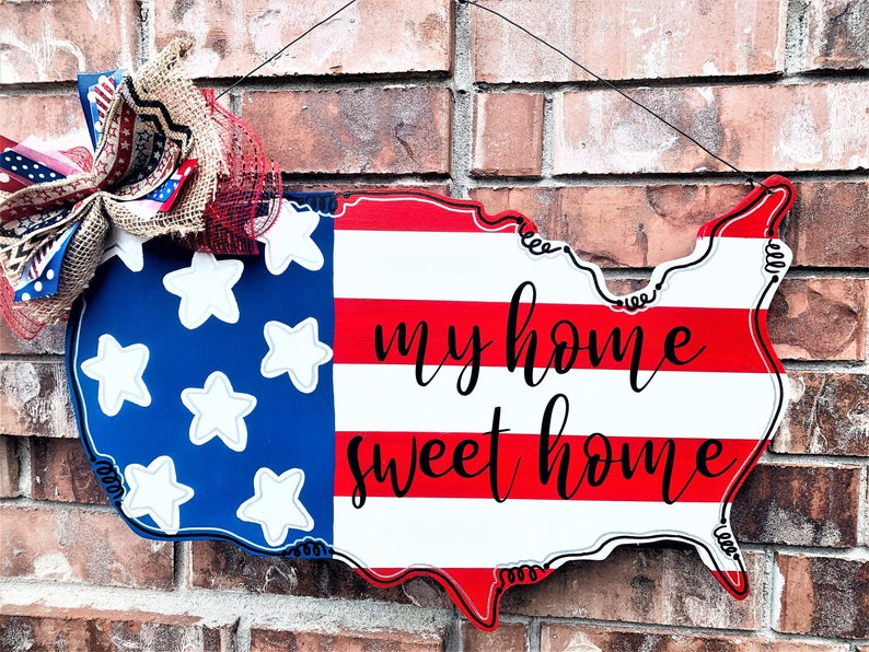 Flag Door Hanger Usa Door Hanger Patriotic Door Hanger Etsy