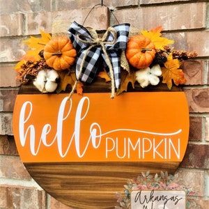 hello pumpkin door hanger, fall door hanger, farmhouse door hang, fall wreath, fall decor, pumpkin door hanger, hey there pumpkin