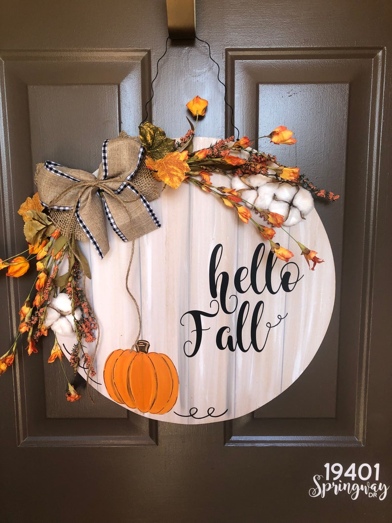Fall Door Hanger Pumpkin Door Hanger Hello Fall Fall Etsy